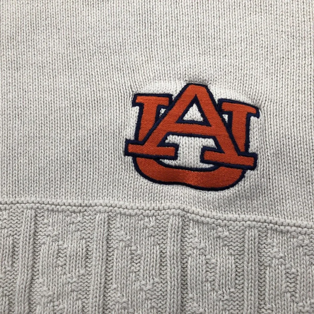 Vintage Auburn Tigers Sweater Mens Large White NCAA Football Nutmeg Made In USA